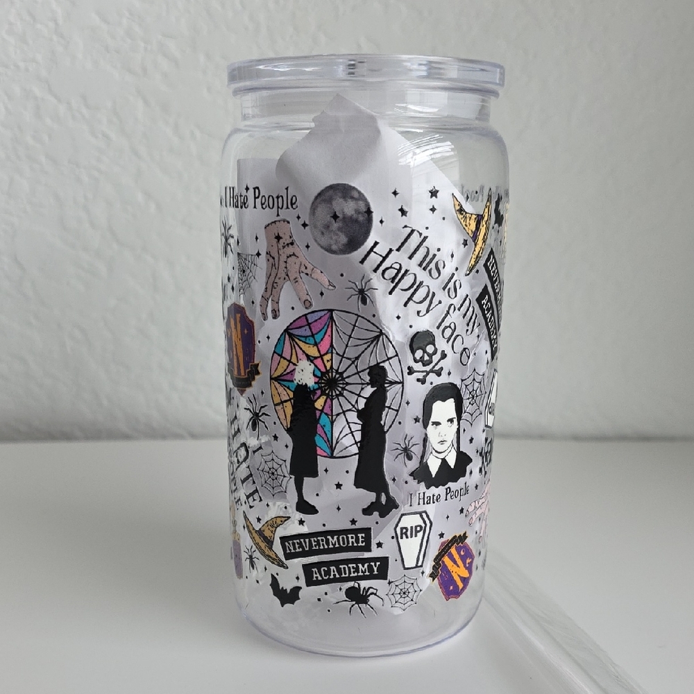 Clear Halloween-Themed Acrylic Tumbler Nevermore Wednesday 16 Oz